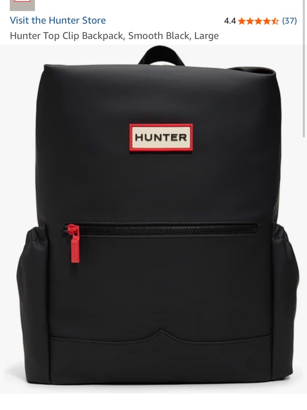Hunter Black Backpack with Red Zipper Accent